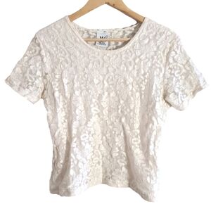 Vintage Maggie Lawrence cream sheer back lace‎ tee